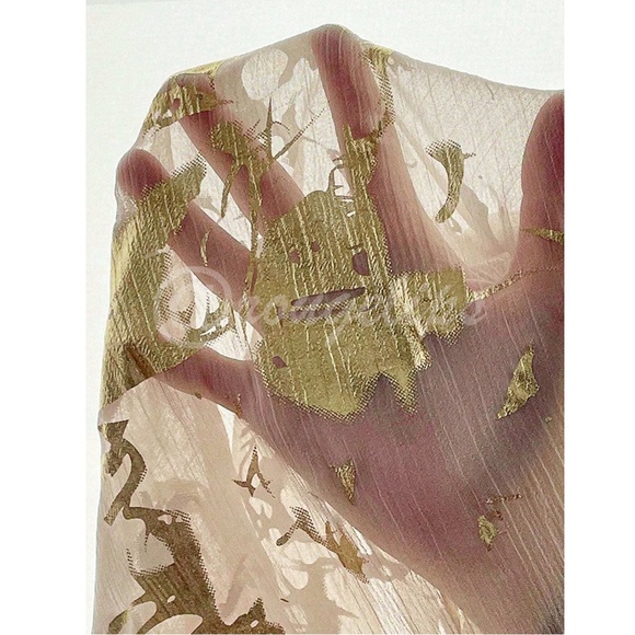 Gold Detail Beige Button Down Shirt Long Sleeve Semi-Sheer - Picture 3 of 8